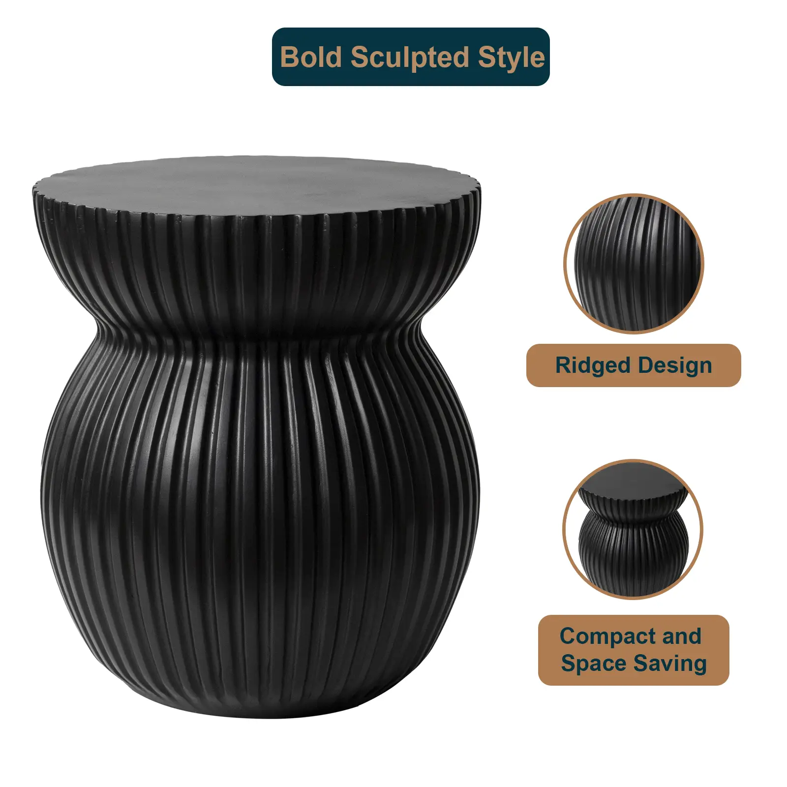 LeisureMod Mander Fiberstone Side Table – Ribbed Hourglass End Accent Table - Picture 25 of 37