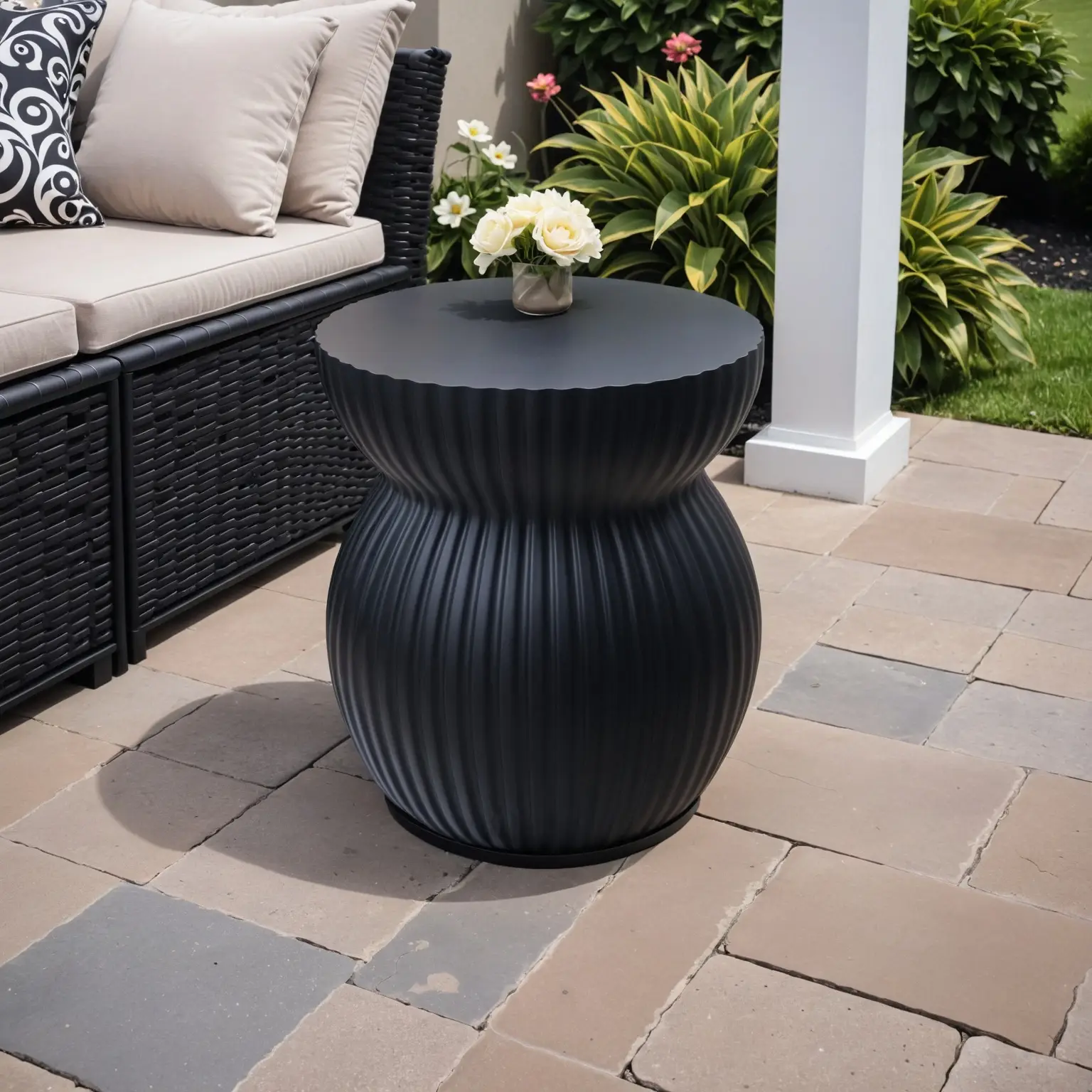 LeisureMod Mander Fiberstone Side Table – Ribbed Hourglass End Accent Table - Picture 15 of 37