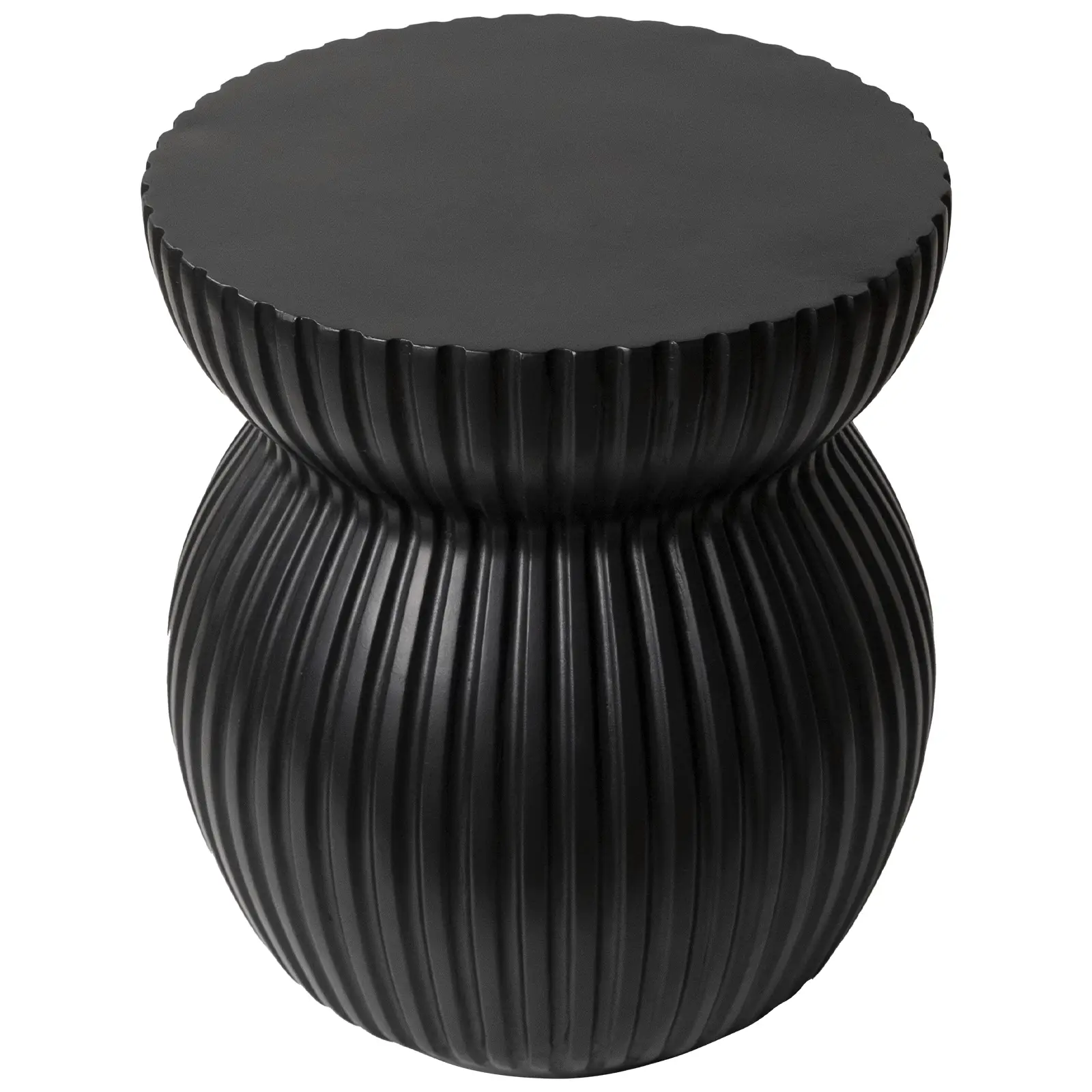 LeisureMod Mander Fiberstone Side Table – Ribbed Hourglass End Accent Table - Picture 18 of 37